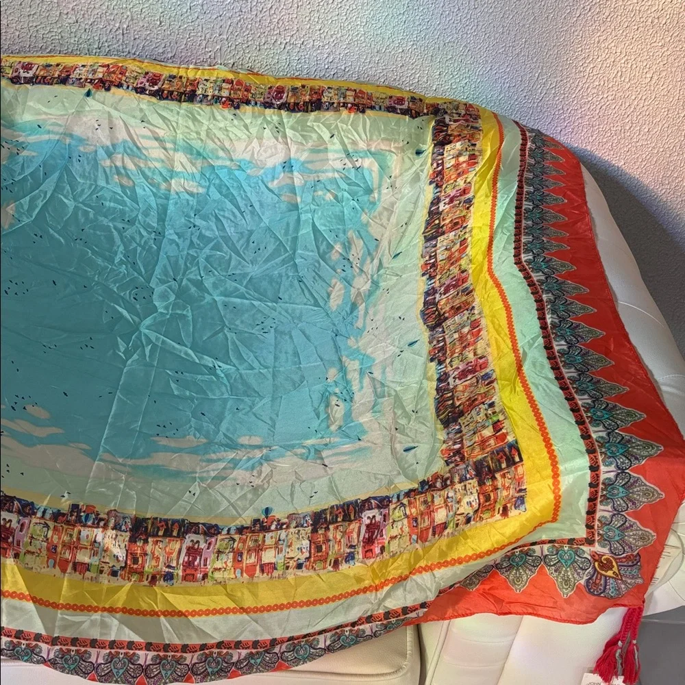 JOHNNY WAS SCARF 💯 SILK Vibrant Floral scarf. Brand New, Measurements: 44" x 44" - Picture 4 of 11